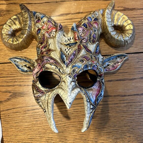 Gold Horns Devil Demon w/ Mystical Venetian Costume Party Cosplay Part Mask READ - Picture 2 of 15